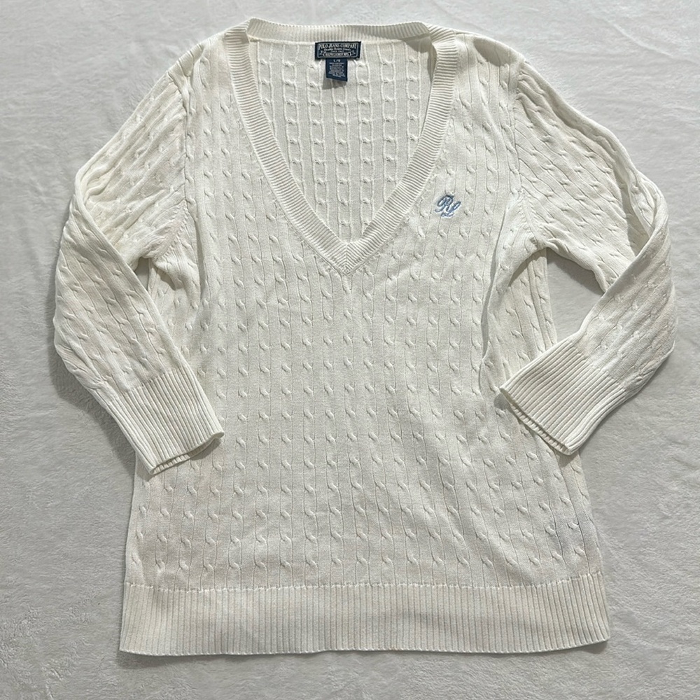 Ralph Lauren Cable Knit V Neck Sweater Vintage